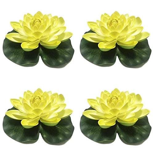 4 Pieces Floating Flower Floating Pond Decor Water Flower Foam Artificial Lotus for Home & Party Decoration & Holiday Celebration (Yellow)