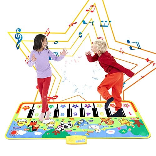 Musical Piano Mat, Keyboard Dancing Play Mat with 8 Kinds of Animal Sounds, Early Educational Learning Toy for Toddlers Kids Children (Large 52.0 x 23.6 inches)