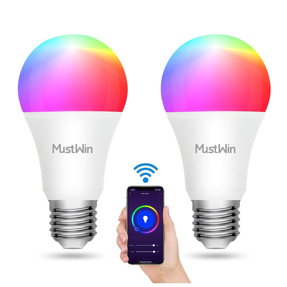 MustWin WiFi Smart Bulb Compatible with Alexa, Google Home and IFTTT, Colour Changing Light Bulb B22 Bayonet Dimmable LED Light 9W=80W, No Hub Required, Pack of 2…