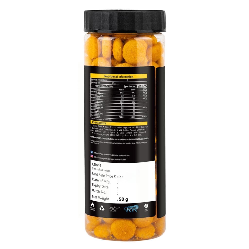 Proseed Jowar Puffs (Assorted Pack) | 50g x 8 Packs (Total 400g) | Slow Roasted & 100% Veg | No Refined Flour, Sugar & Trans-Fat | Gluten Free | No Palm Oil | Healthy Travel Friendly Millet Snacks