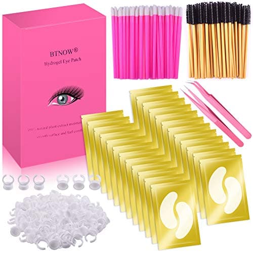 BTNOW 100 Pairs Under Eyes Pads Eyelash Suit with Lip Brush Eyelash Brush Eyelash Extension Ring and Eyelash Extension Tweezers