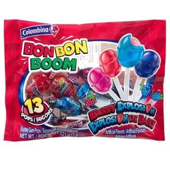 3 Pack Columbina Berry Explosion Bubble Gum Lollipops 39 Ct