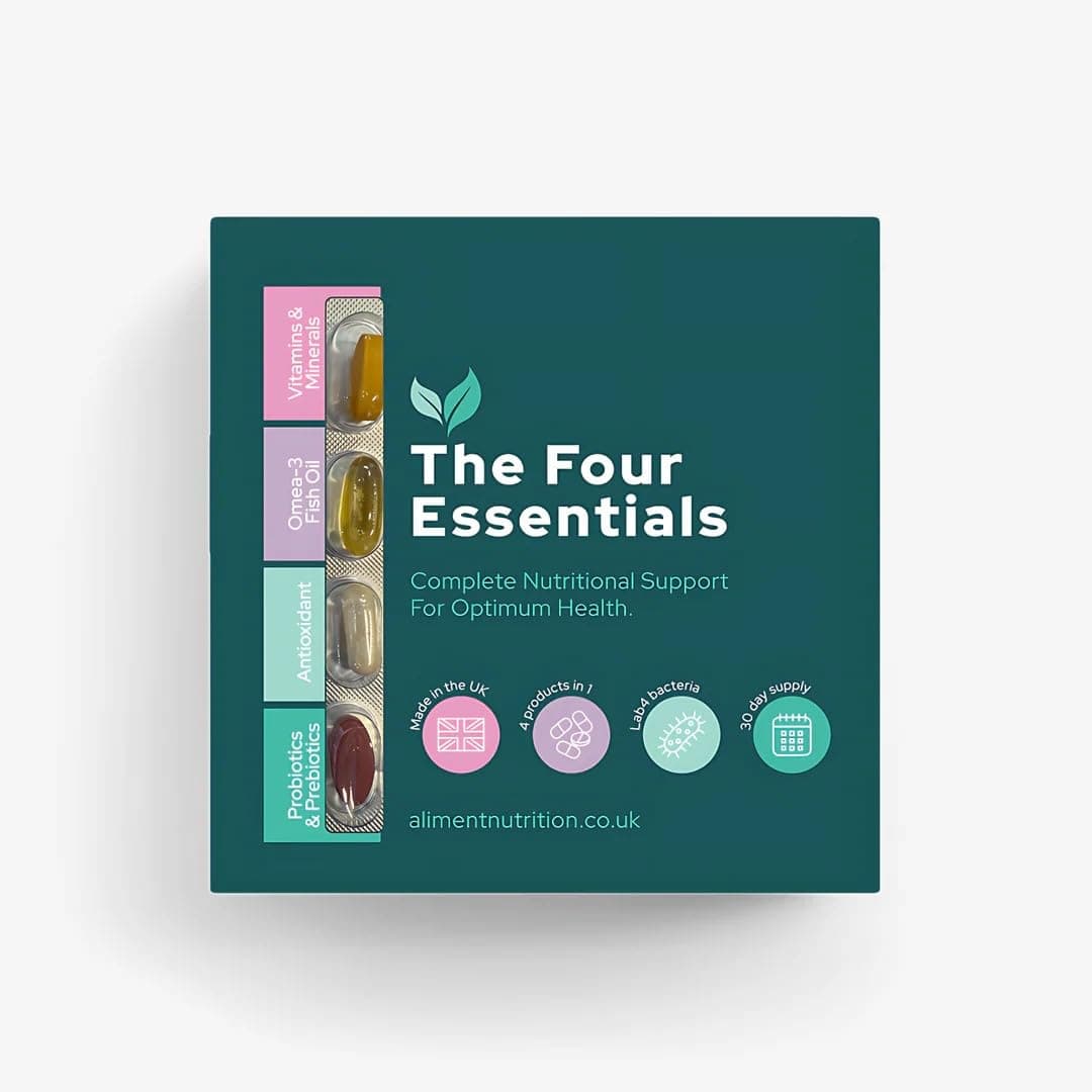 Aliment Complete Nutrition Pack - Multivitamin, Minerals, Omega 3 Fish Oil, Biotics & Prebiotics 30 Day Supply Adult Supplements - Four Essentials 120 Capsules