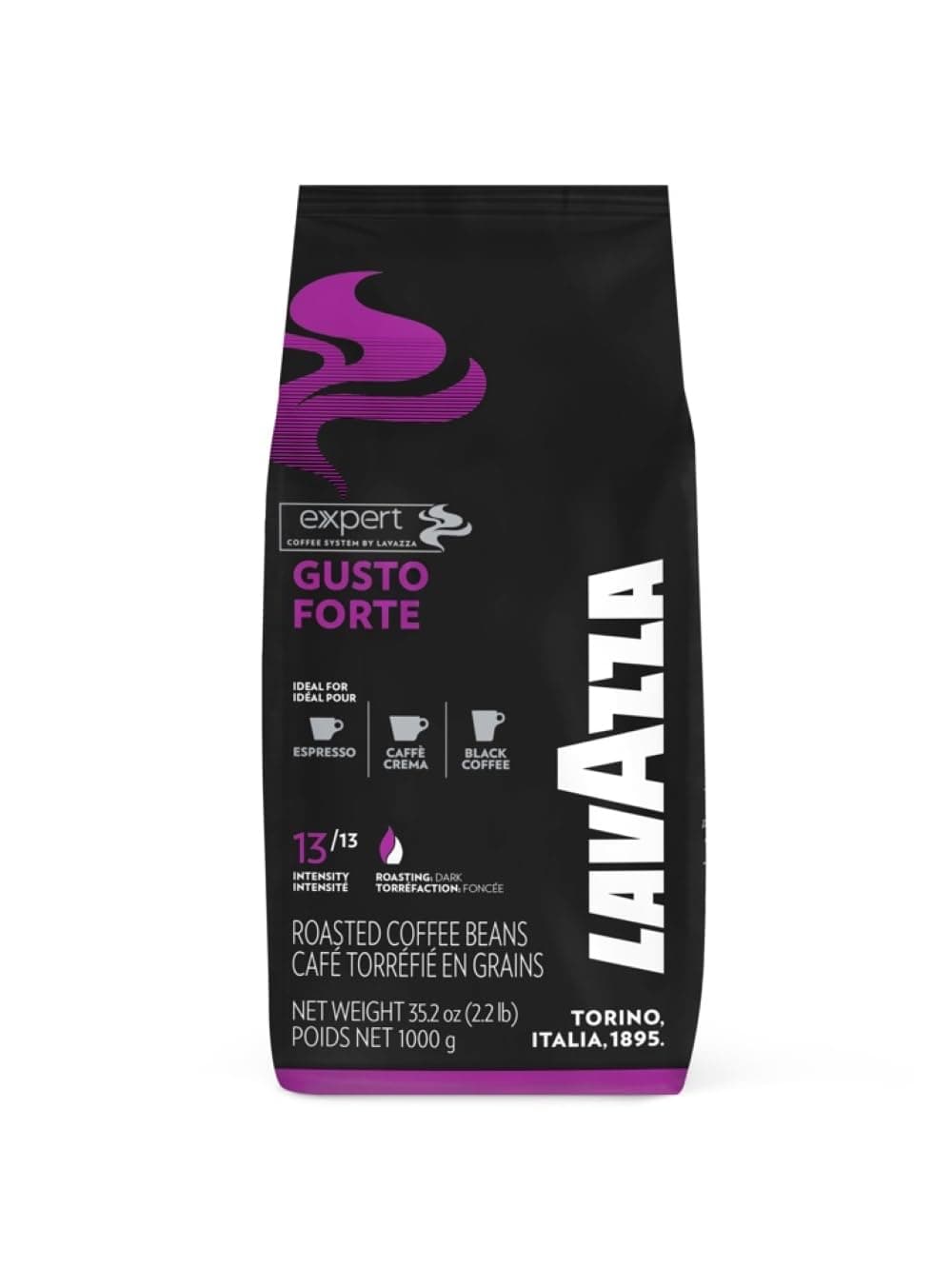 Lavazza Expert Gusto Forte Roasted Coffee Beans, Intensity 10/10, Italy - 1Kg