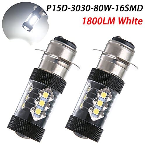 TABEN Extremely Bright 1800LM P15D H6M 80W High Power LED Motorcycle Driving Fog Tail Headlight Light Motorbike Lamp Bulb White 12-24V (Pack of 2)