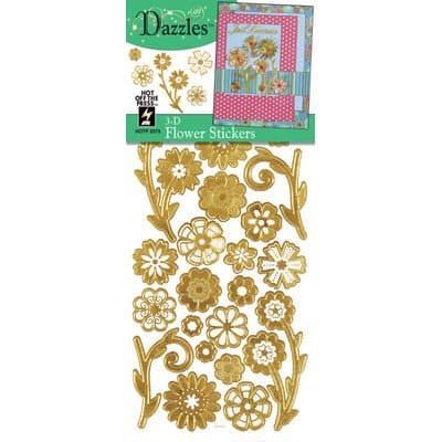 3D Flowers Stickers [Set of 4] Color: Gold