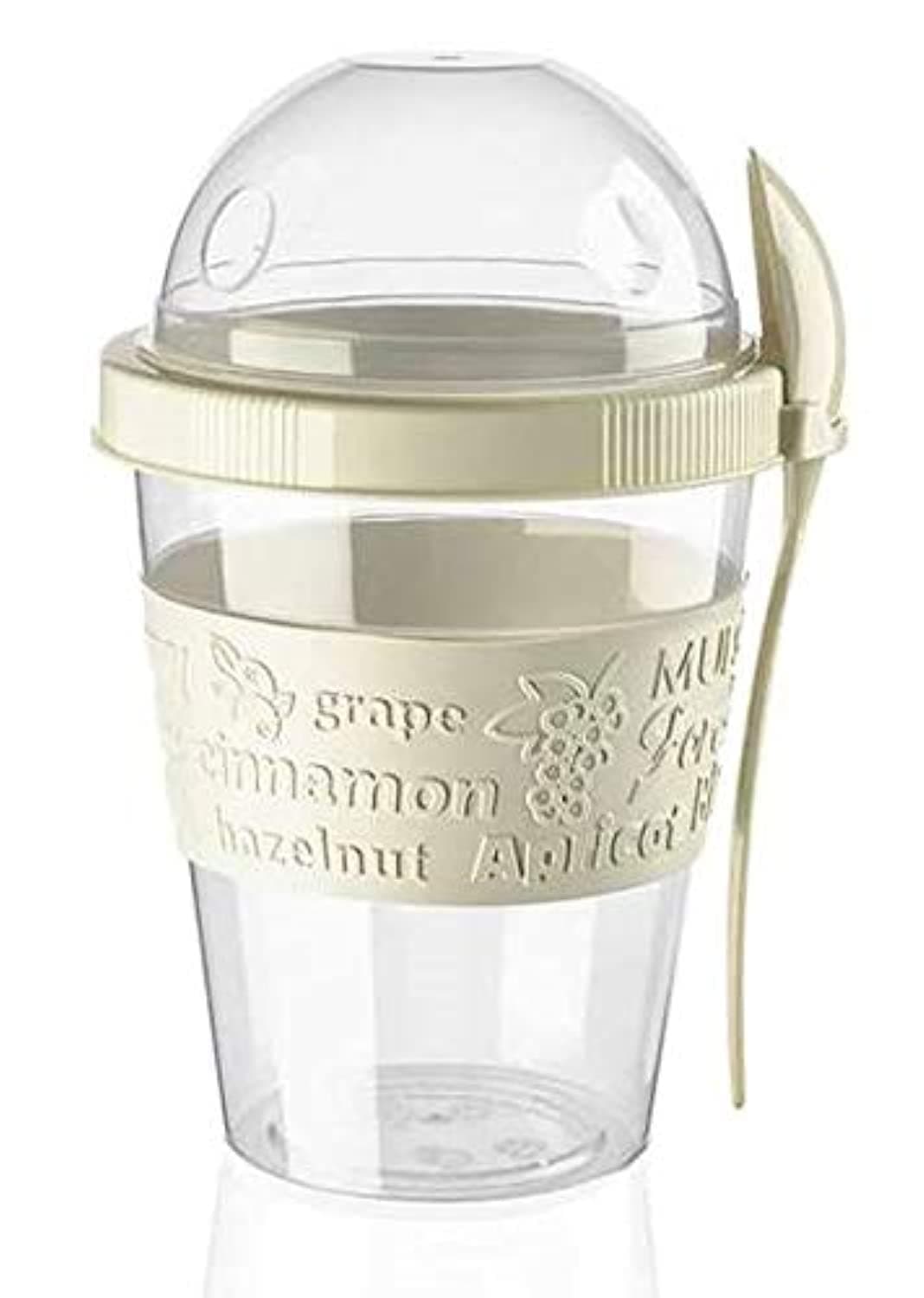 Titiz 20 oz Cereal On the Go Cups Portable Lux Yogurt Cereal To-Go Container with Top Lid Granola & Fruit Compartment (White)