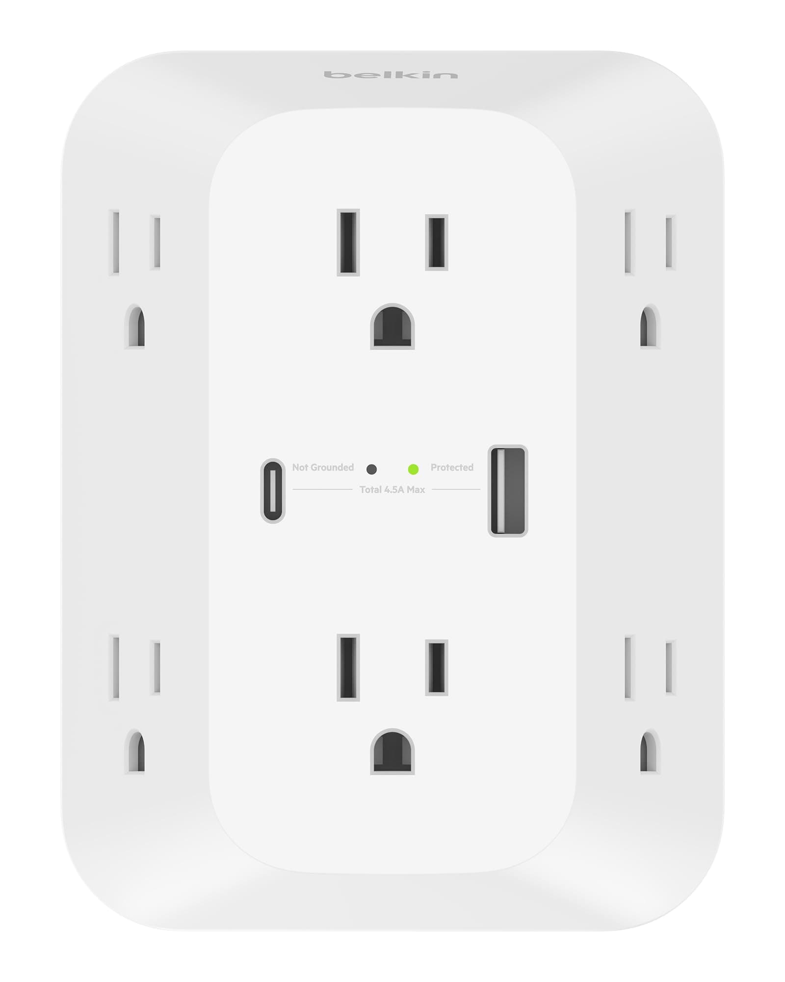 6-Outlet Surge Protector Power Strip, UL-listed, Wall-Mountable w/ 6 AC Outlets, Overvoltage Protection, LED Indicator - USB-C & USB-A Ports w/USB-C PD Fast Charge - 1,680 Joules of Protection