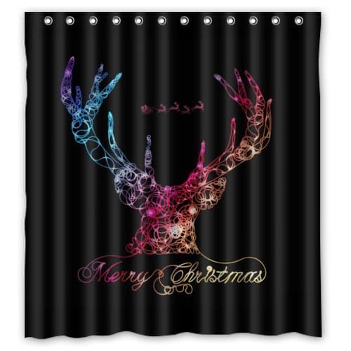 66"(w) x 72"(h) Christmas Reindeer Theme Painting 100% Polyester Bathroom Shower Curtain Shower Rings Included, Merry Xmas Christmas Eve, Great Decoration for Christmas