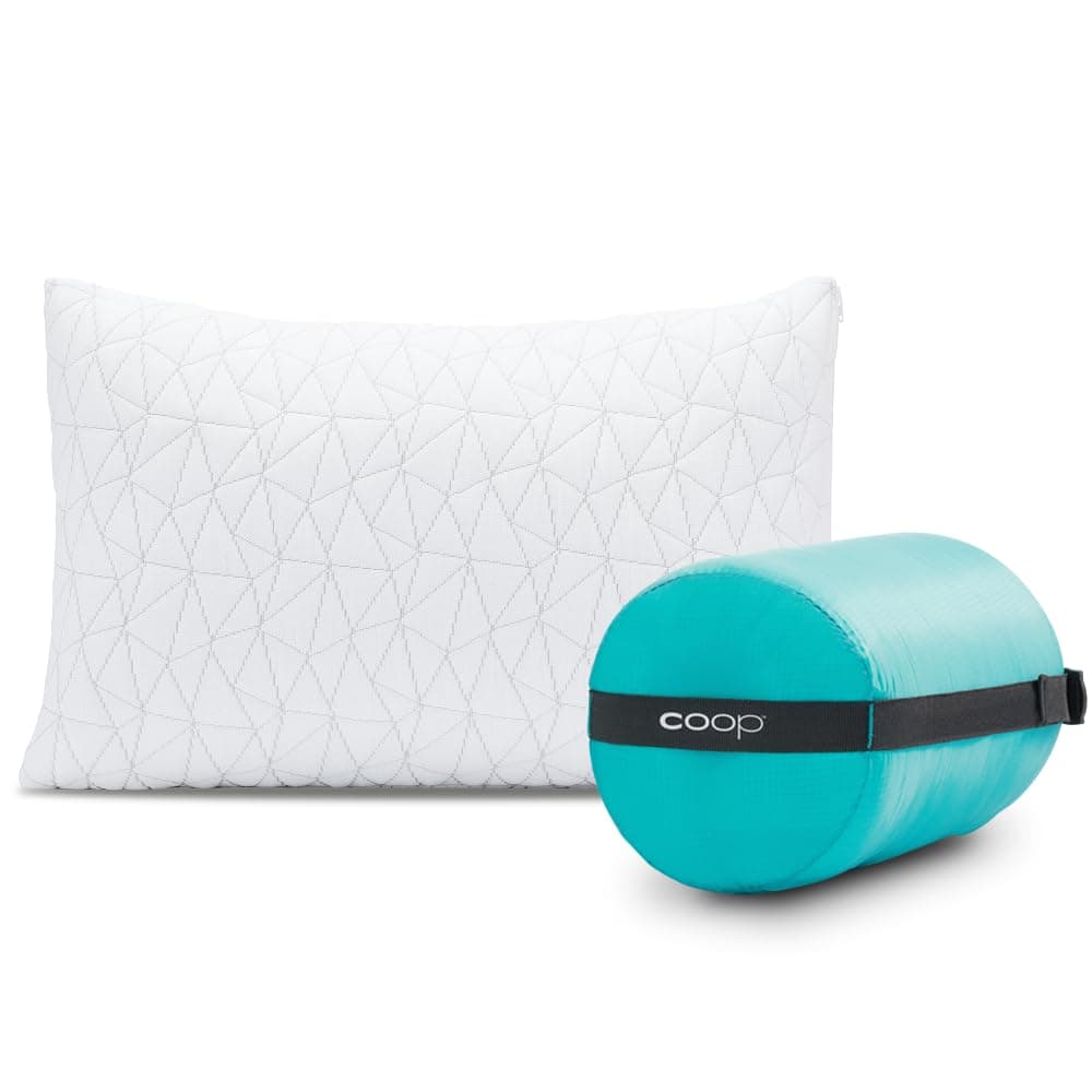 Coop Home Goods Premium Shredded Memory Foam Camping and Travel Pillow with Bamboo Derived Viscose Rayon Cover Compressible - Includes Stuff Sack Great for Backpacking and Travel 19" x 14"