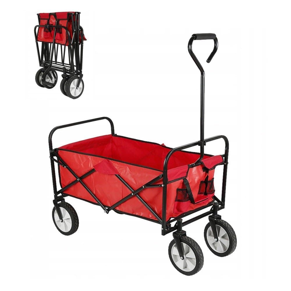 CRONY TC3015 Folding Cart Heavy Duty Collapsible Folding Wagon Utility Shopping Outdoor Camping Garden Cart | Red