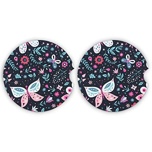Small 2.56" Absorbent Car Coasters 2 Pack, Auto Coasters for Cup Holders, Ceramic Car Accessories Coasters Absorb Spills to Keep Cupholders Clean (Butterfly)