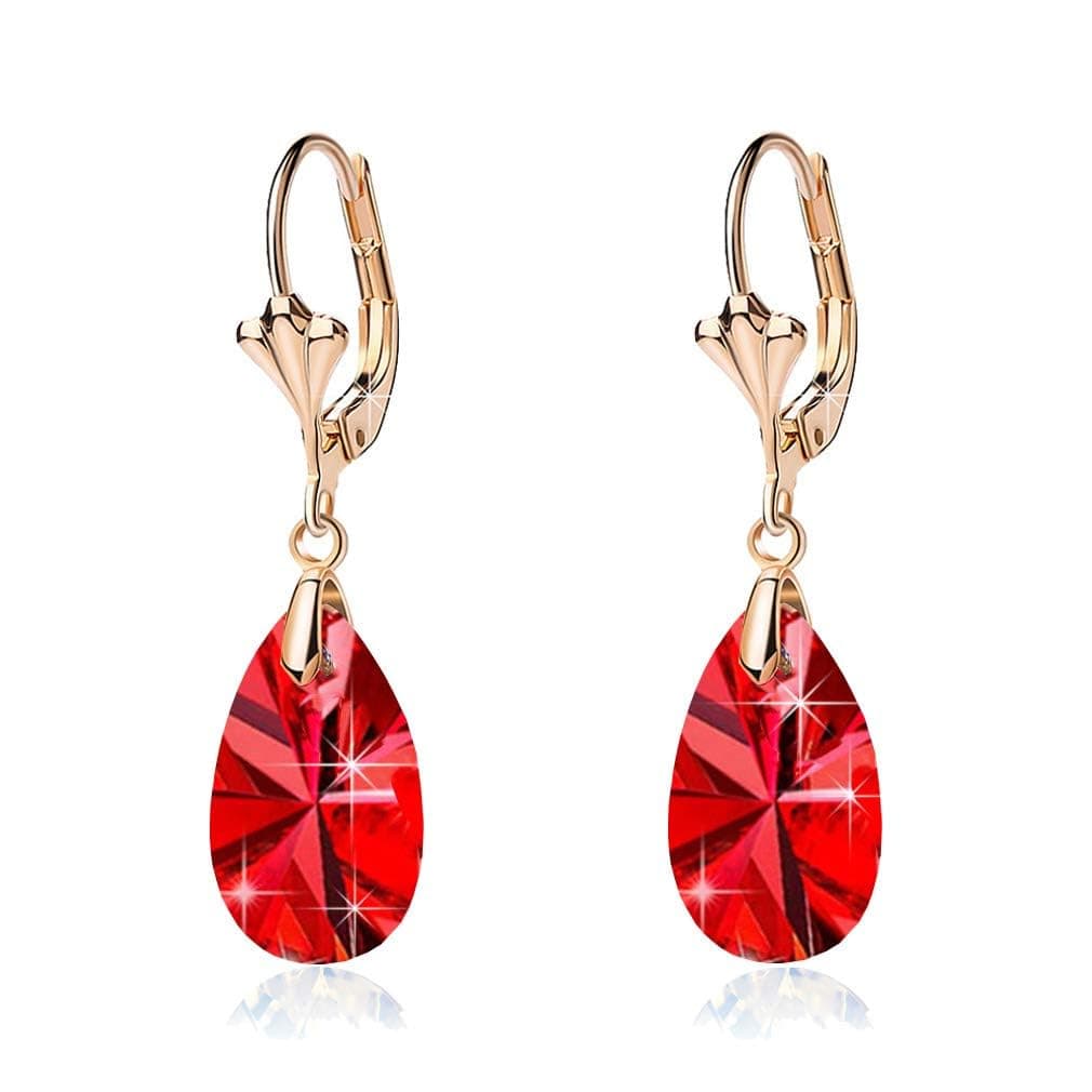 Austrian Crystal Teardrop Leverback Dangle Earrings for Women Fashion 14K Gold Plated Hypoallergenic Jewelry
