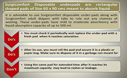 Surgicomfort underpads, super absorbent polymer & soft surface (large, 60x90 cm, pack of 10 Pcs, blue)