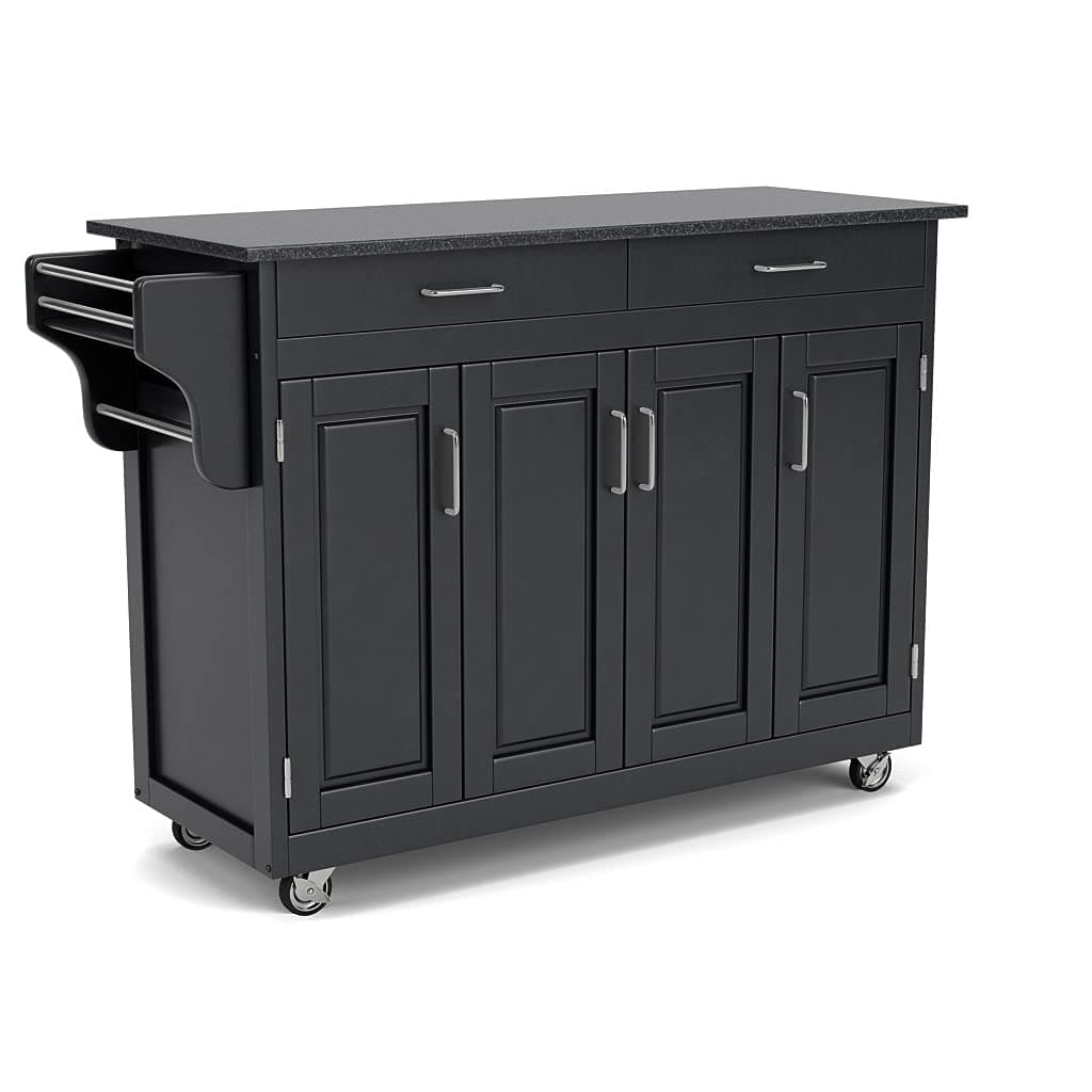 Create-a-Cart Black 4 Door Cabinet Kitchen Cart with Granite Top by Home Styles