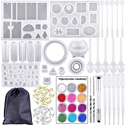 94Pcs Resin Moulds DIY Clear Silicone Epoxy Resin Molds for Pendants Jewelry Making DIY Craft with Casting Molds Tools Set