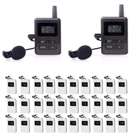 Wireless Tour Guide System for Tour Guiding Simultaneous Translation Museum Visiting Coaching Church Assistive Listening System(2 Transmitters + 30 Receivers)