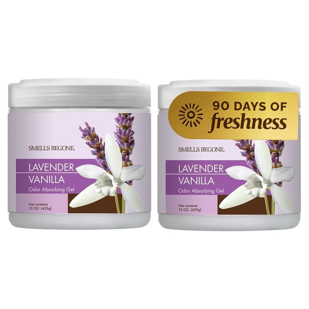 15oz Gel Odor Eliminator - Absorb & Remove Tough Odors in Pet Areas, Bathrooms, Basements, Garage, Cars, RVs & Boats - Eliminate Odors Quickly (2-Pack, Lavender Vanilla)