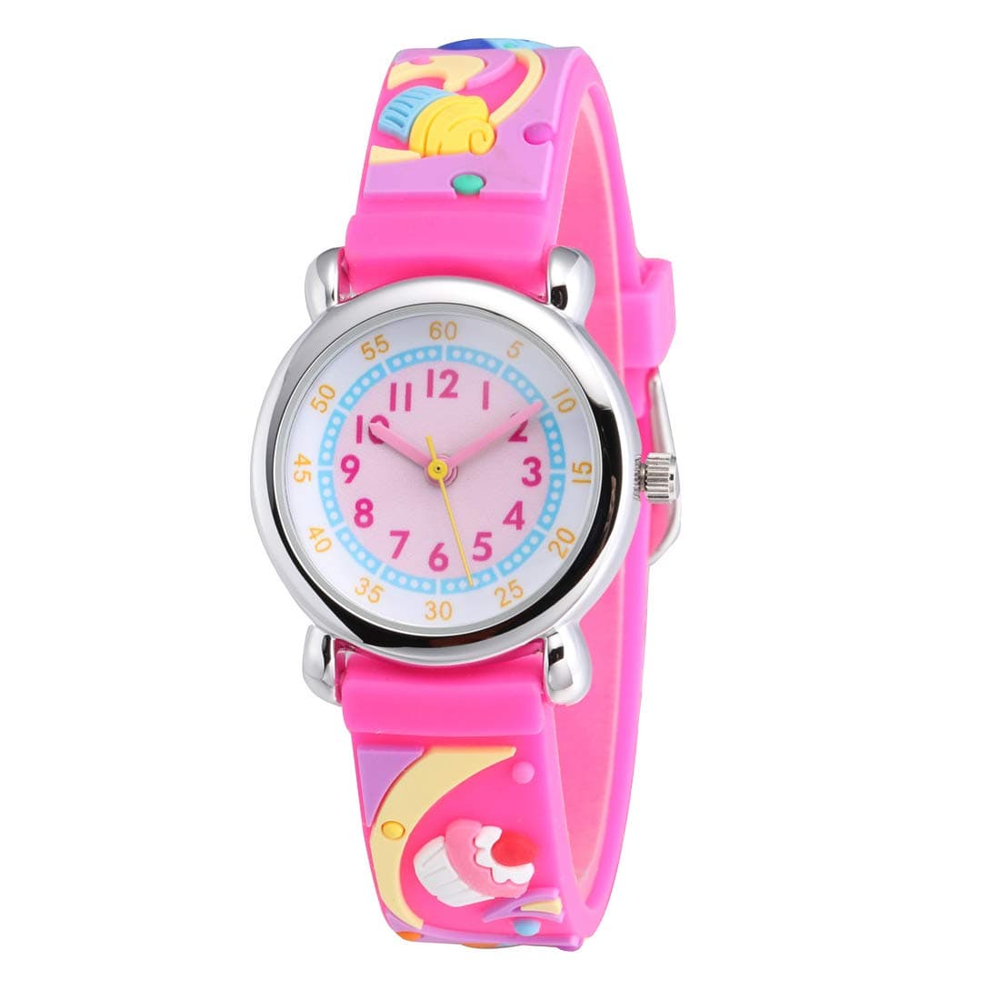 Jewtme Cute Toddler Children Kids Watches Ages 3-8 Analog Time Teacher 3D Silicone Band Cartoon Watch for Little Girls Boys