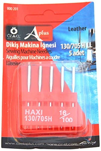 Ozelaplus Universal Sewing Machine Pack of 5 Needles-Size 16/100-For Leather, Silver, 16/100