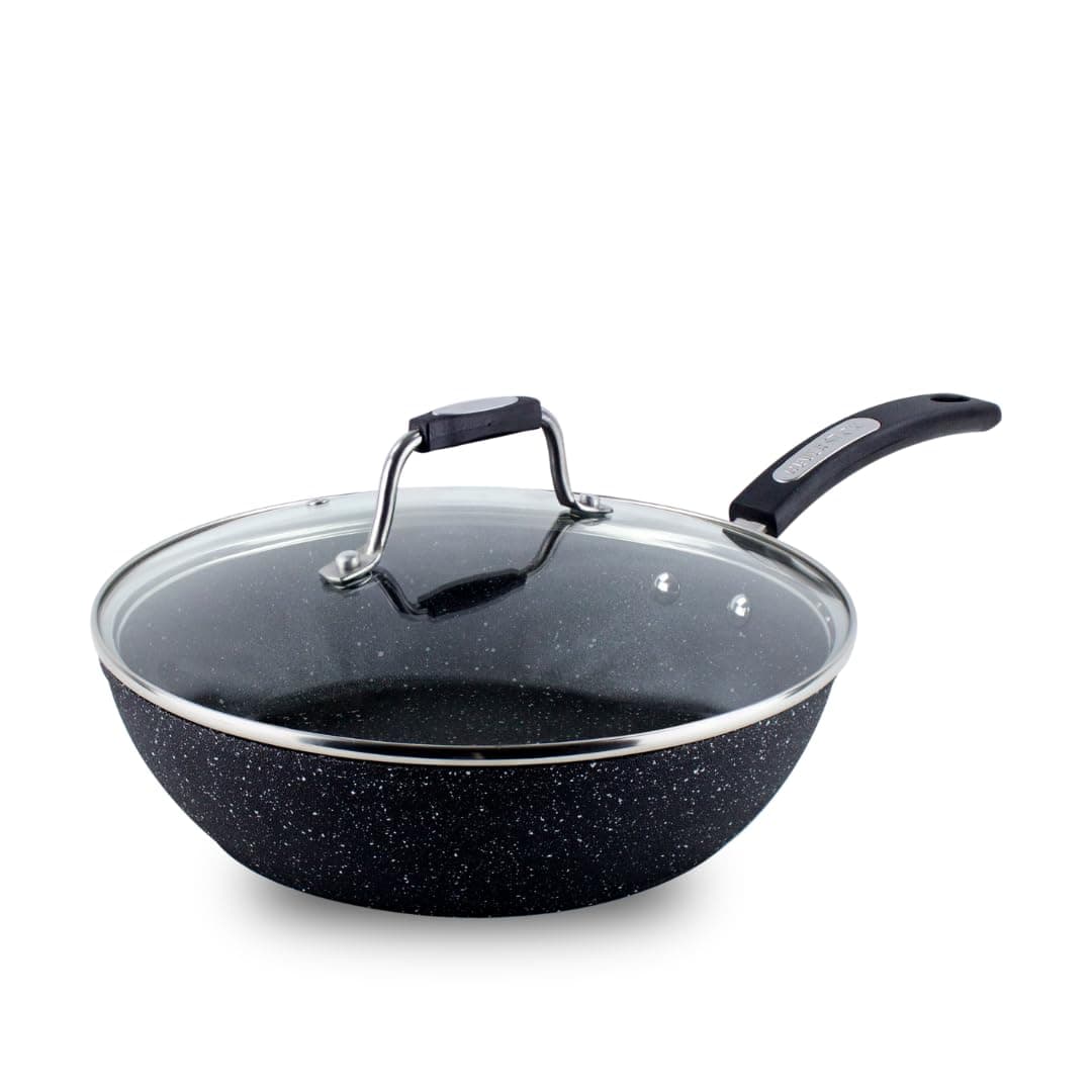 ScovilleNEVERSTICK 26cm Sauté Pan with Lid, Non-Stick Deep Frying Pan, Suitable for All Hobs Including Induction, Rapid Heat Conduction, PFOA Free, Dishwasher Safe, Aluminium, Black
