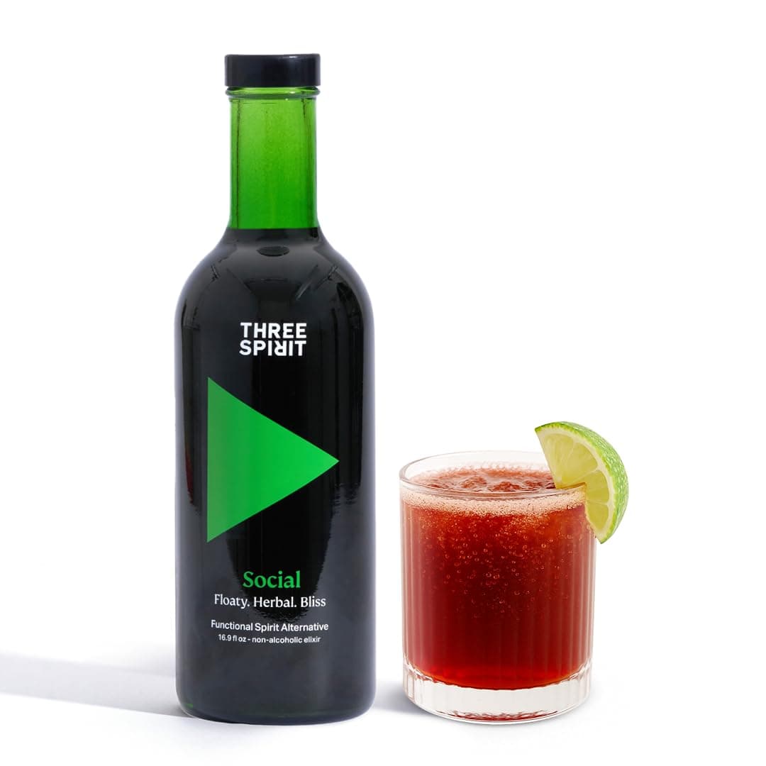 Three Spirit Non-Alcoholic Alternative Spirit - The Social, 50cl | Mood making with, Adaptogens, Cacao, Damiana & Lion's Mane | Multi-Award Winning Active botanical, Gluten Free & Vegan Drinks
