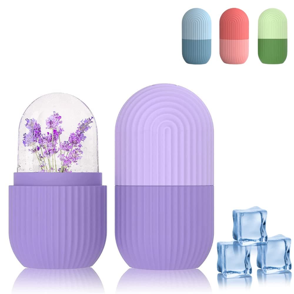 NIYAMAXIce Roller Silicon Natural Facial Treatment Massager For Glowing Face, Eyes Neck and Body Massage Beauty Skin Care Reusable Tools Removing Puffiness, Tightening (Purple)