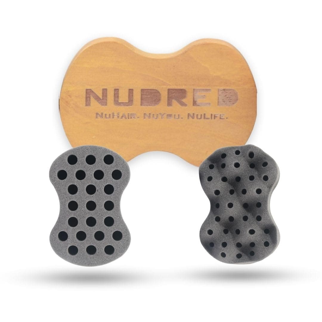 Nudred Wooden Interchangeable Hair Sponges for Black Men & Women With Afro, Natural Hair, Twisting & Curl Sponge Hair Brush, Large and Small Holes for Freeform Dreads, Coils, Curls, Twists and Beards