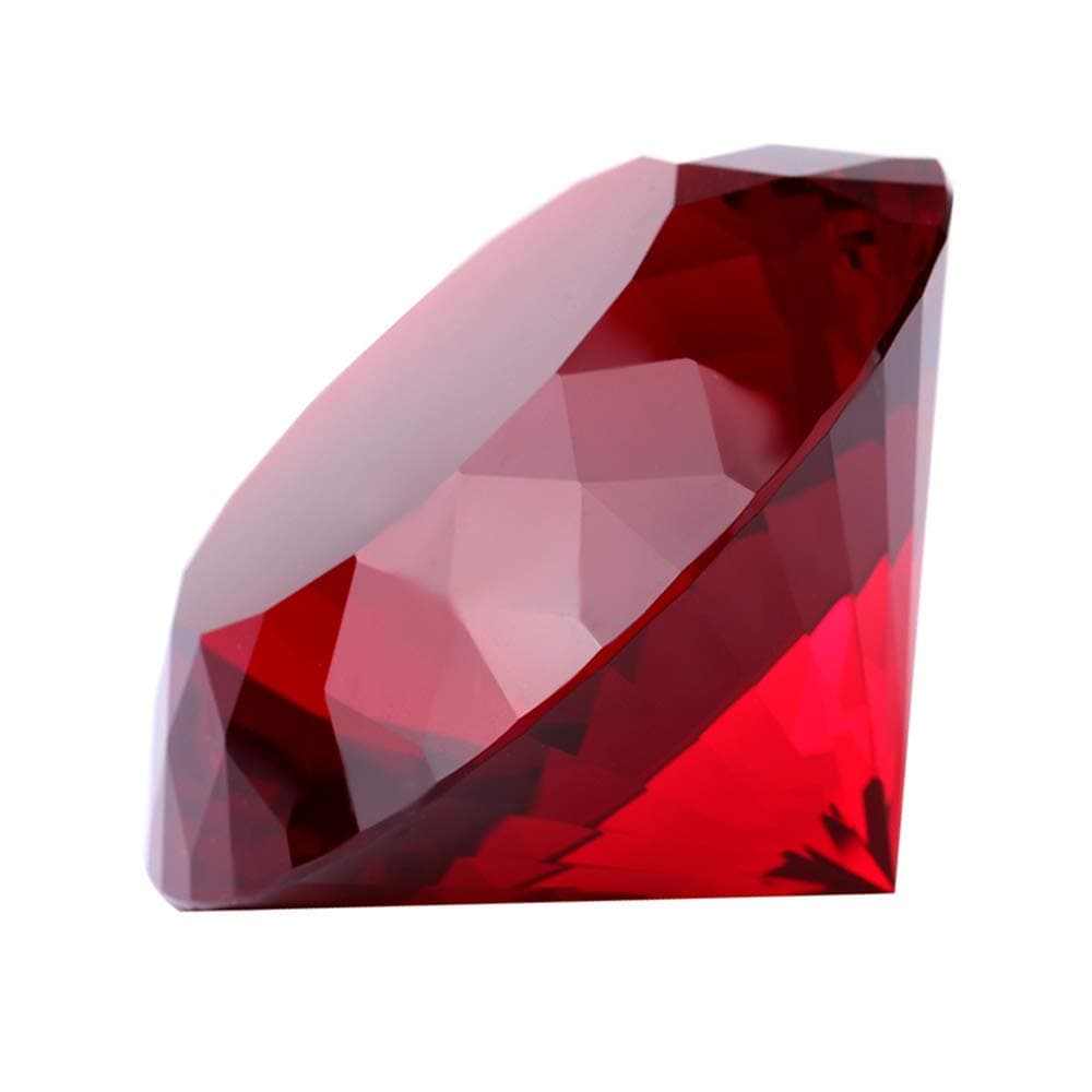 Red Crystal Glass Diamond Shaped Ruby Jewel Paperweight, Big 80mm Gift Decoration Idea For Christmas