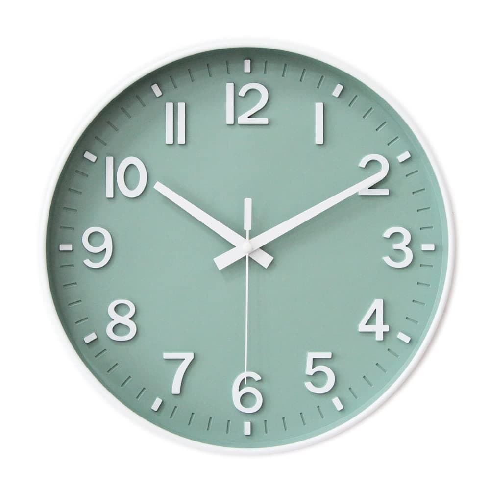 HZDHCLH Green Wall Clocks Battery Operated,12 inch Silent Non Ticking Modern Wall Clock for Living Room Bedroom Kitchen Office Classroom Decor