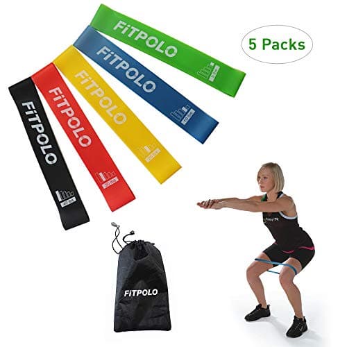 Fitpolo Resistance Loop Exercise Bands , 12 Inch Natural Latex Fitness Flexbands with Carry Bag for Legs, Glutes, Crossfit Workout, Physical Therapy& Strength Training , 5 Packs