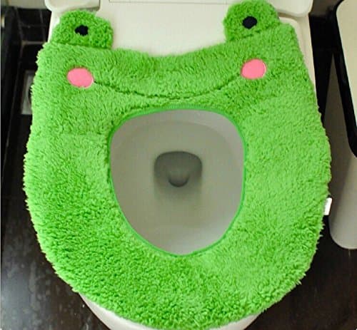 Fluffy Cute Cartoon Repeated and Washable Toilet Mat Suede Seat Mat Cushion Pad Warm (Green)