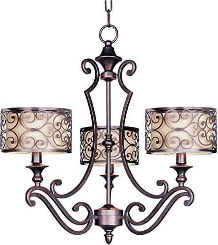 Maxim 21153WHUB Mondrian Forged-Iron Frame with Wheat Fabric Chandelier, 3-Light 180 Total Watts, 24" H x 25" W, Umber Bronze