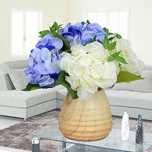 USDFJN Artificial Hydrangeas Silk Flower Fake Decoration Vase Blue