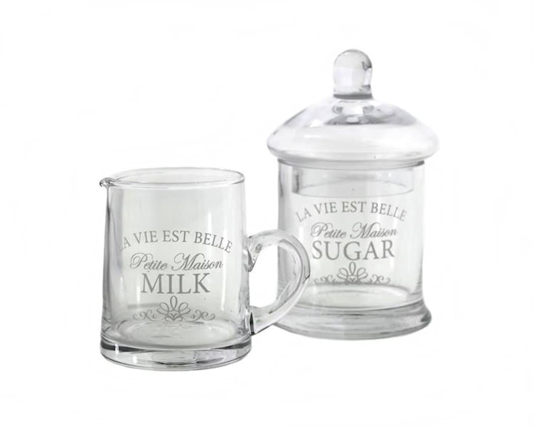 Vintage Retro Glass Milk Cream Serving Jug Creamer & Sugar Bowl Pot Set