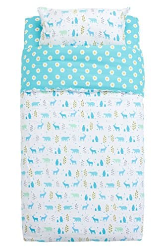 Muslin Tree 100% Cotton Toddler Bedding Set of 3, Animals, Blue/ White, Cute Refreshing, Flat Sheet + Comforter Cover + Pillow Case, Environmental, Cozy and Durable - Top Quality for Girls and Boys