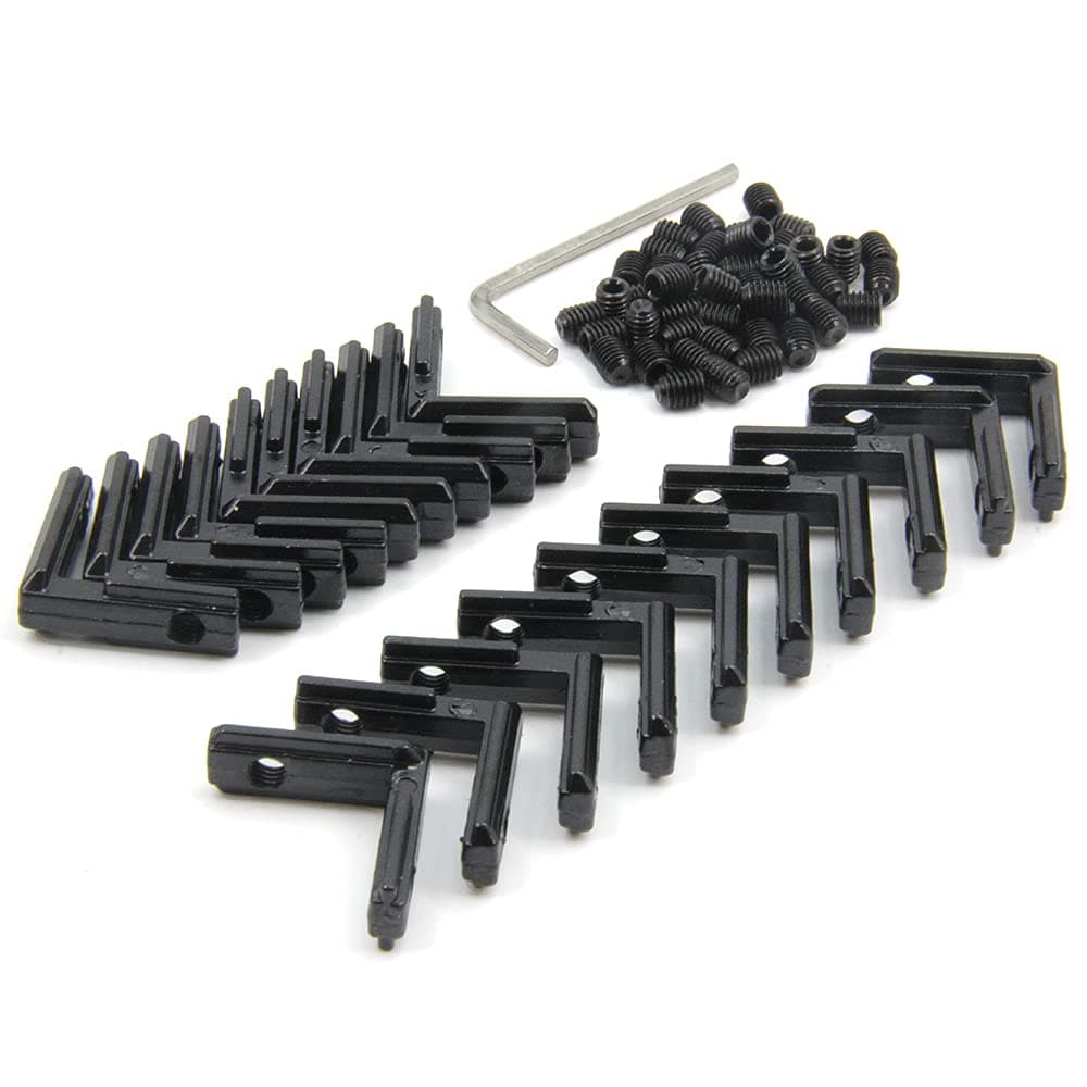 20PCS Black T Slot L-Shape 90 Degree Interior Inside Corner Connector Joint Bracket with Screws for 6mm T Slot Aluminum Extrusion Profile 2020 Series Slot