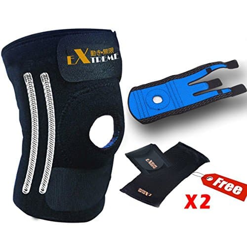 Knee Brace Support by Motion Infiniti for ACL, Meniscus Tear and Arthritis. Best Open Patella Knee Stabilizer - Comes with Large, XL Size for Men and Women! (BLUE, XL)