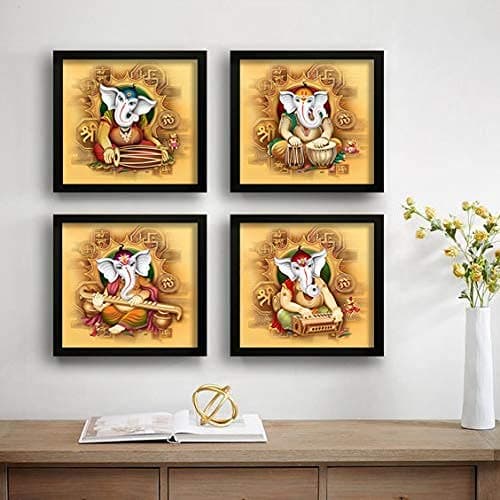 NOBILITY Ganesha Statue Ganesha Painting Wall Art Statues Idols for Home Wall decor UV Textured Wedding Return gift items Set of 4