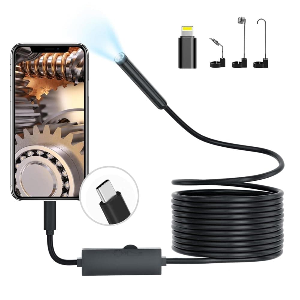 Endoscope Inspection Camera,1920P Borescope 7.9mm IP68 Waterproof Probe,16.4ft with 8 LEDs for iOS/Android (No WiFi Needed)