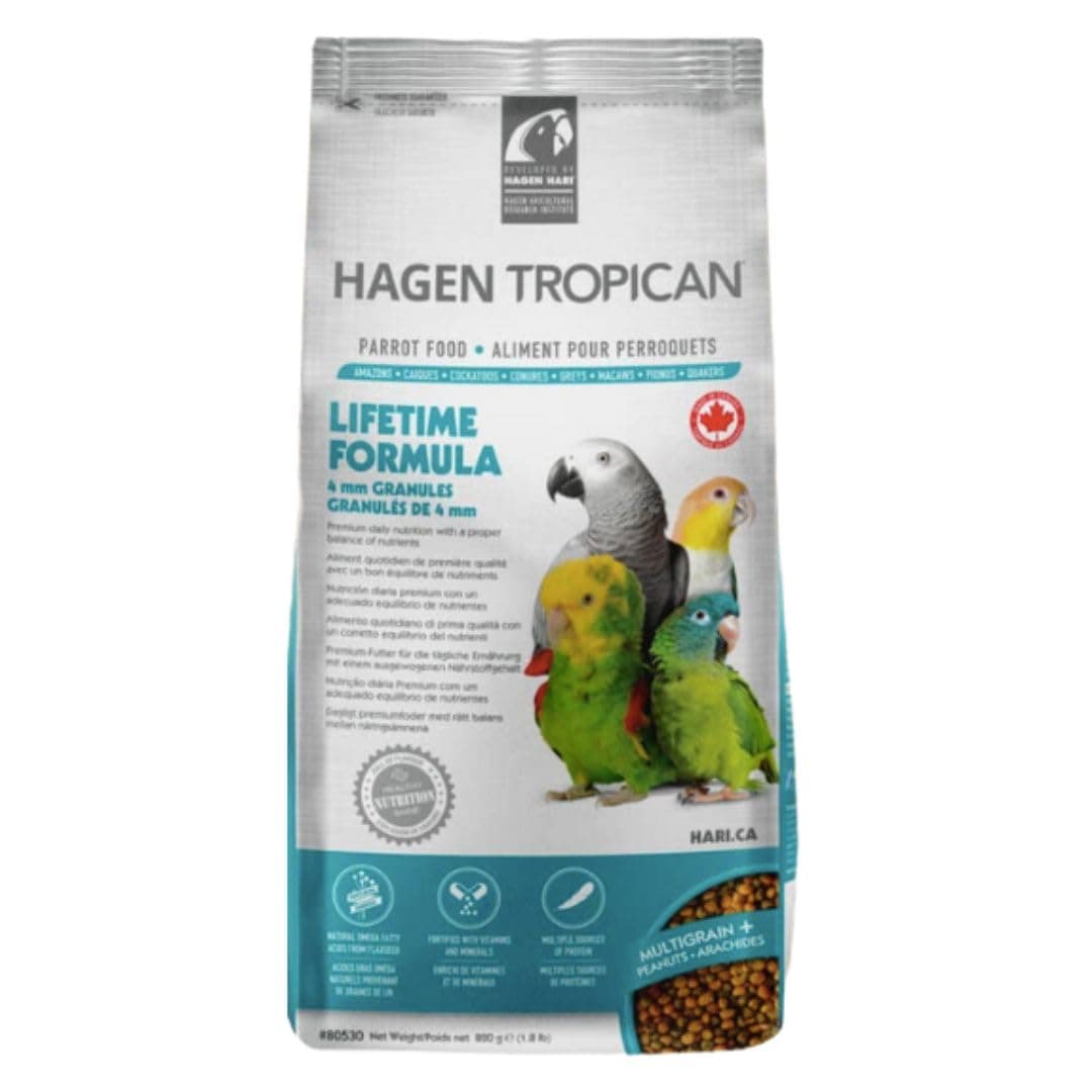 HARI Tropican Bird Food, Hagen Parrot Food with Peanuts & Sunflower Seeds, Maintenance Parrot Granules, Lifetime Formula, 1.8 lb Bag