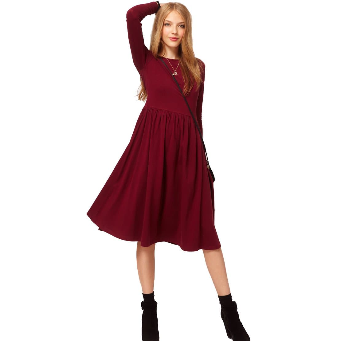 ONE LOOK CLOTHING Ladies Womens Jersey Swing Dress Long Sleeve Midi Length 8-18