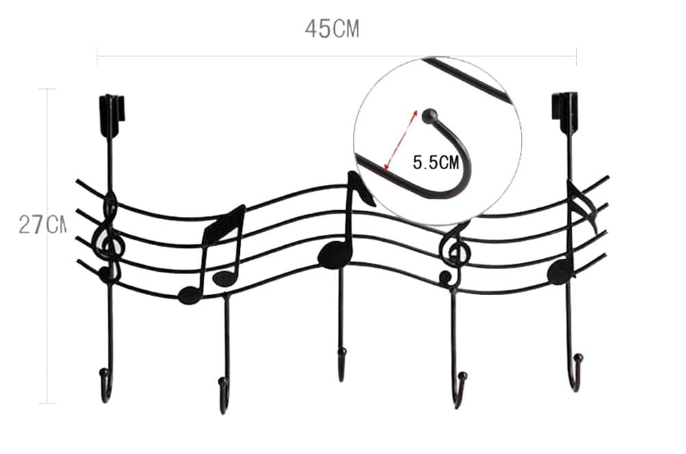 AM MARCH Over The Door 5 Hooks Organizer Rack for Bedroom /Living Room /Kitchen /Office/ Bathroom Door (Piano Black)