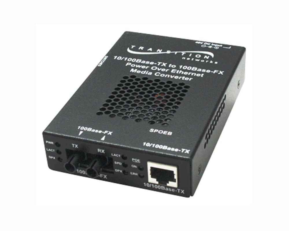 TRANSITION NETWORKS SPOEB1013-100 Stand Alone 10/100 Bridging PoE Media Converter