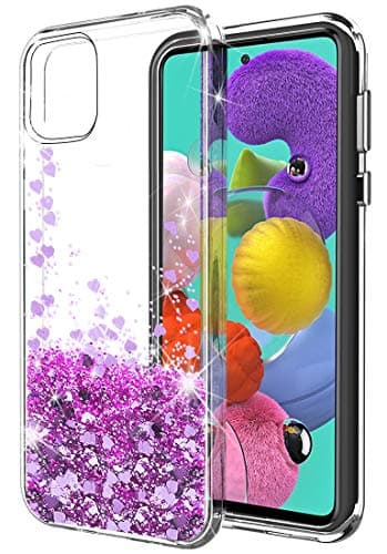 SunStory Galaxy A51 Case,Luxury Fashion with Moving Shiny Quicksand Glitter and Double Protection with PC Layer and TPU Bumper Case for Samsung Galaxy A51 Phone (Purple)