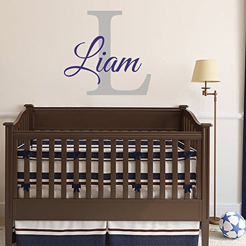 Monogram Name Vinyl Wall Art Initial Name Wall Decal Children Wall Decal for Baby Boy Girls Bedroom Nursery(Navy Blue+Slate Gray,22"h x 28.5"w)