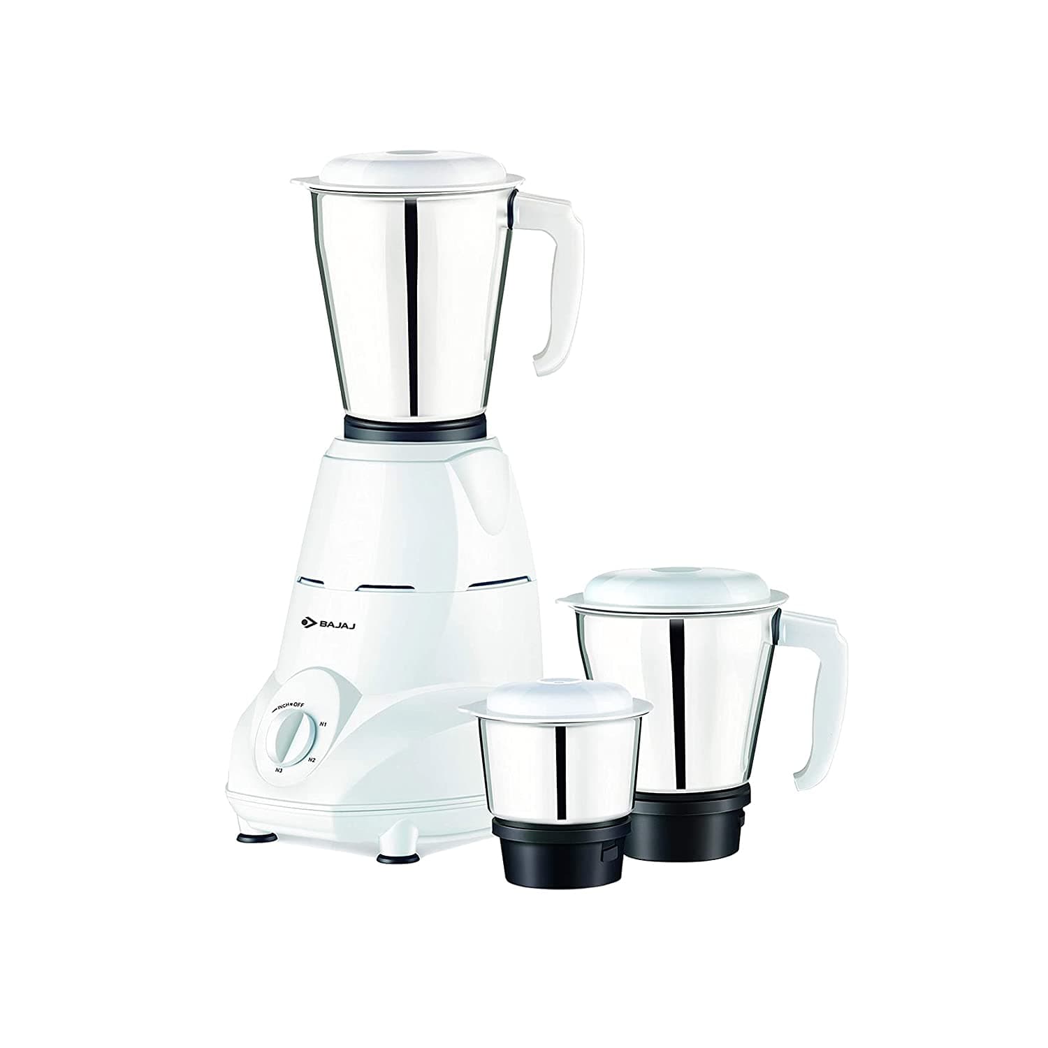 Bajaj Rex 500W Mixer Grinder 4-Pieces Set, White/Black