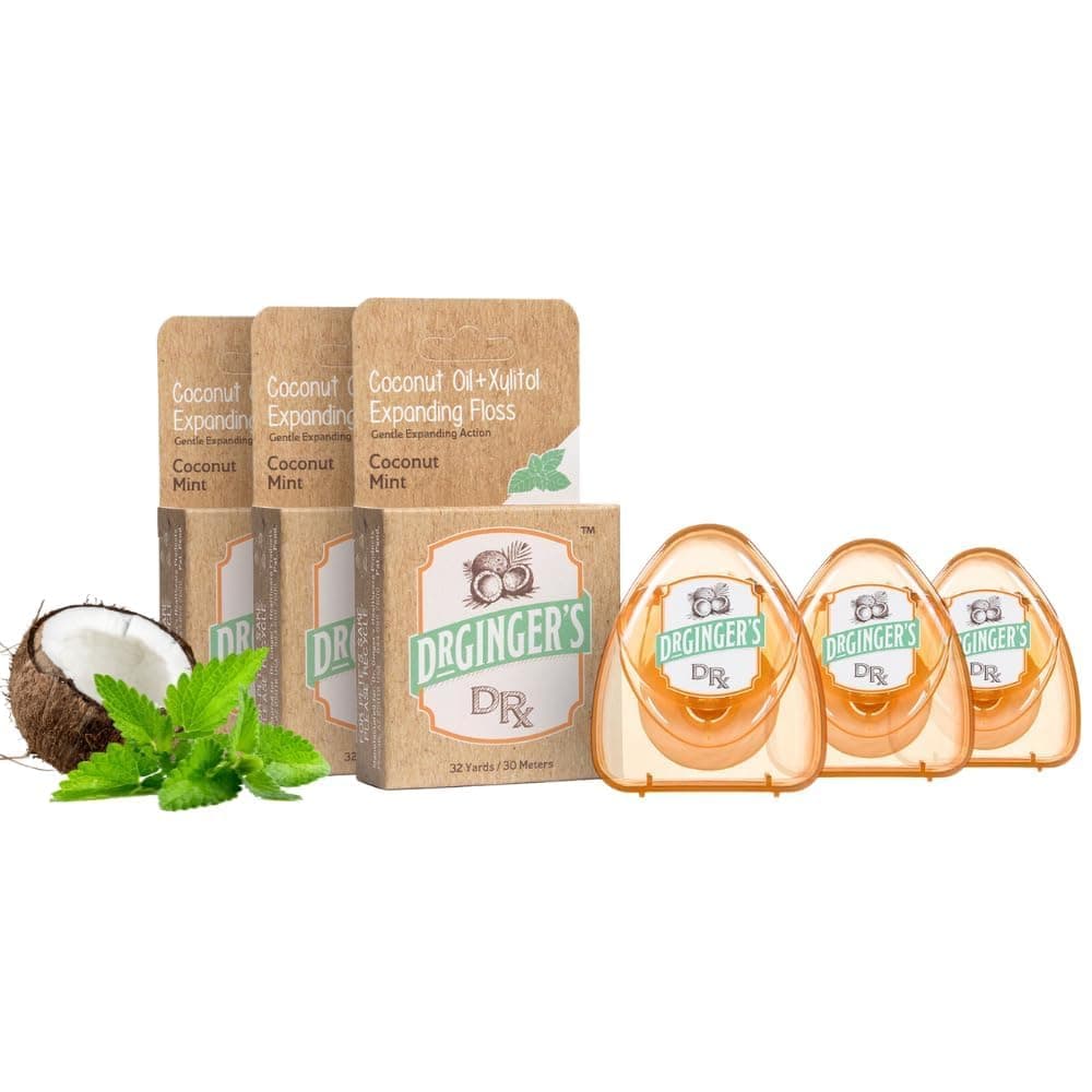 Coconut Oil and Xylitol Expanding Dental Floss, All-Natural Stretchable Floss is Gentle on Gums & Helps Prevent Plaque, Oral Care, Coconut Mint Flavor, 32yds (Pack of 3)