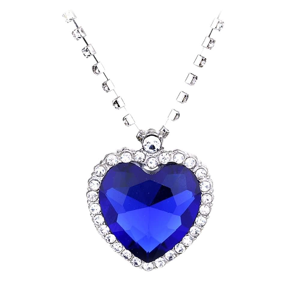 HEYu jewelry Titanic Heart Of The Ocean Love Heart Shaped Necklace With Royal Blue Crystal Pendant For Women Wife