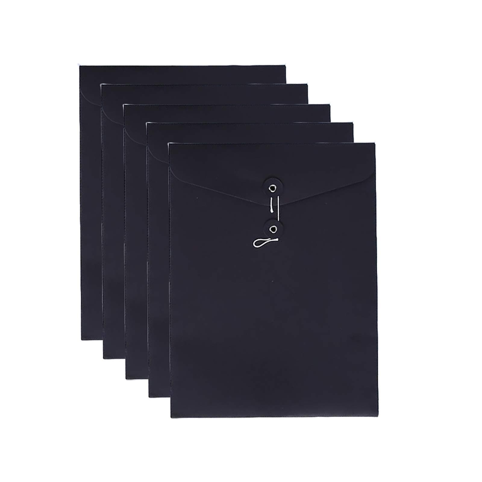 VANRA Kraft Paper A4/C4 File Folders Filing Envelope Folder Pack of 5, Filing Envelope Folder Jacket Document Letter Organizer with String Closure for School,Office (Black)